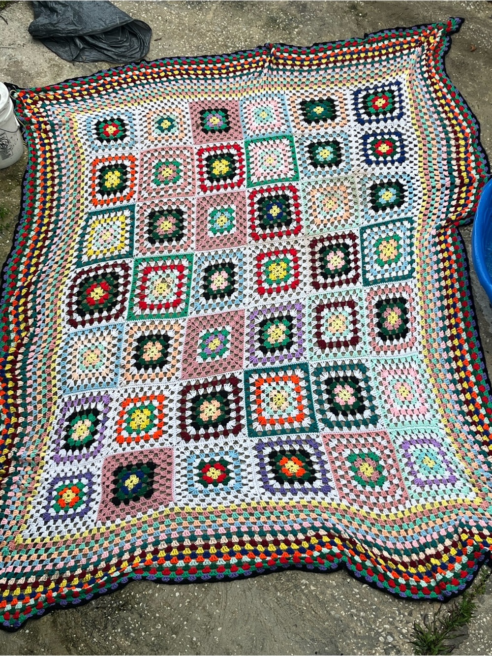 Handmade Multicolor Crochet Granny Square Throw Blanket - Cozy Home Bedding